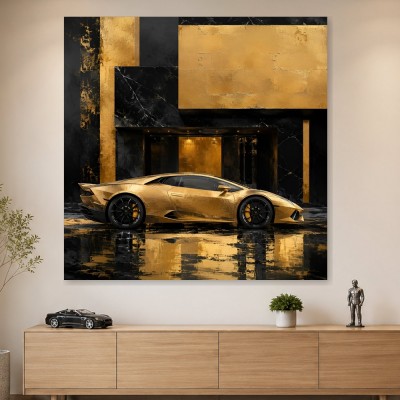 Goldener Supersportwagen als Acrylbild oder Wandbild im Luxus-Look