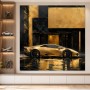 Goldener Supersportwagen als Acrylbild oder Wandbild im Luxus-Look