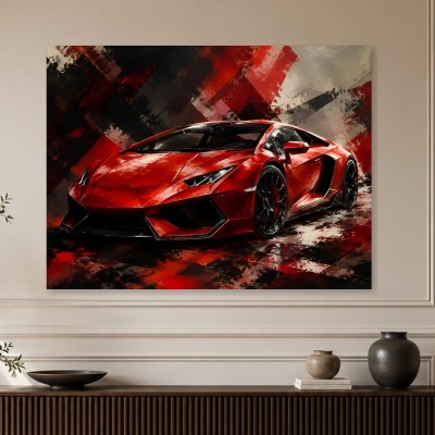 Roter Sportwagen als Leinwand oder Poster im dynamischen Stil