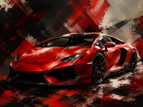 Roter Sportwagen als Leinwand oder Poster im dynamischen Stil Roter Sportwagen als Leinwand oder Poster im dynamischen Stil