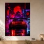 Neon Samuraistadt mit Sportwagen, Poster oder Acrylbild