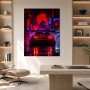 Neon Samuraistadt mit Sportwagen, Poster oder Acrylbild