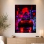 Neon Samuraistadt mit Sportwagen, Poster oder Acrylbild