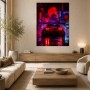 Neon Samuraistadt mit Sportwagen, Poster oder Acrylbild