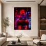Neon Samuraistadt mit Sportwagen, Poster oder Acrylbild