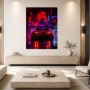 Neon Samuraistadt mit Sportwagen, Poster oder Acrylbild