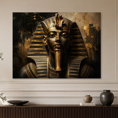 Pharaonische Skulptur zwischen Leinwand und Poster