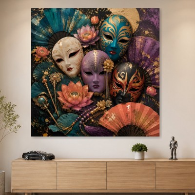 Masken und Fächer als Luxus Wandbild oder Fine Art Print