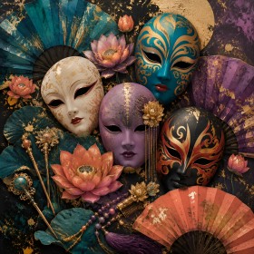 Masken und Fächer als Luxus Wandbild oder Fine Art Print Masken und Fächer als Luxus Wandbild oder Fine Art Print