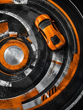 Sportwagen in Orange, Modernes Wandbild oder Acrylbild Sportwagen in Orange, Modernes Wandbild oder Acrylbild