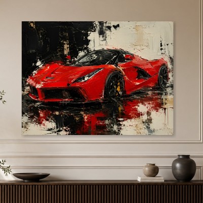 Roter Supersportwagen als Wandbild oder Acrylbild im abstrakten Stil