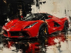 Roter Supersportwagen als Wandbild oder Acrylbild im abstrakten Stil Roter Supersportwagen als Wandbild oder Acrylbild im abstrakten Stil