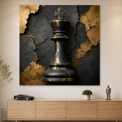 Elegantes Schachmotiv als Kunstwerk oder Wandbild in Schwarz Gold
