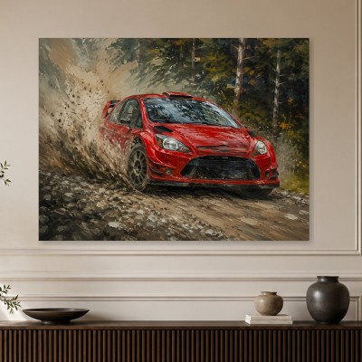 Rotes Rallye-Auto als Leinwand oder Acrylbild mit Dynamik