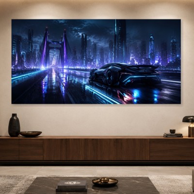 Futuristische Skyline auf Brücke, Acrylbild oder Fine Art Print