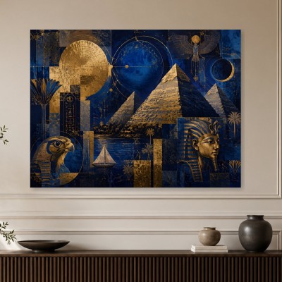 Ägyptische Wandbild oder Gallery Print in Blau und Gold