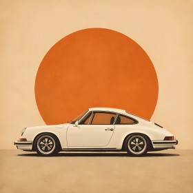 Klassischer Porsche vor Sonnenkreis als Poster oder Leinwand Klassischer Porsche vor Sonnenkreis als Poster oder Leinwand