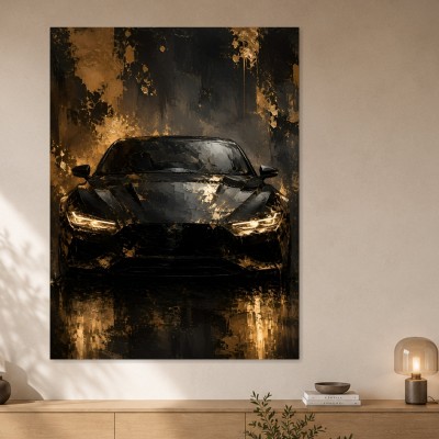 Modernes Wandbild oder Acrylbild mit schwarzem Sportwagen