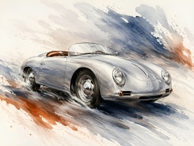 Klassischer Roadster als Leinwand oder Poster mit dynamischer Aquarelloptik Klassischer Roadster als Leinwand oder Poster mit dynamischer Aquarelloptik
