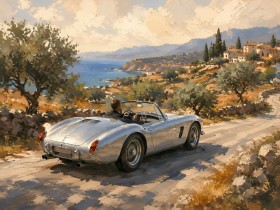 Klassischer Roadtrip am Meer, Leinwand oder Poster
