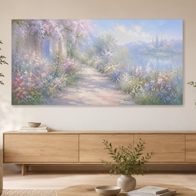 Pastellfarbener Gartenweg als Leinwandbild oder Poster