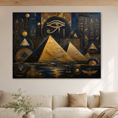 Ägyptische Pyramiden, Wandbild oder Kunstdruck mit goldener Symbolik