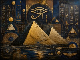 Ägyptische Pyramiden, Wandbild oder Kunstdruck mit goldener Symbolik
