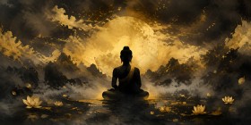 Meditative Buddha Wandbild oder Fine Art Print in Gold und Schwarz Meditative Buddha Wandbild oder Fine Art Print in Gold und Schwarz
