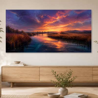 Sonnenuntergang am Fluss als Leinwandbild oder Fine Art Print