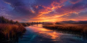 Sonnenuntergang am Fluss als Leinwandbild oder Fine Art Print
