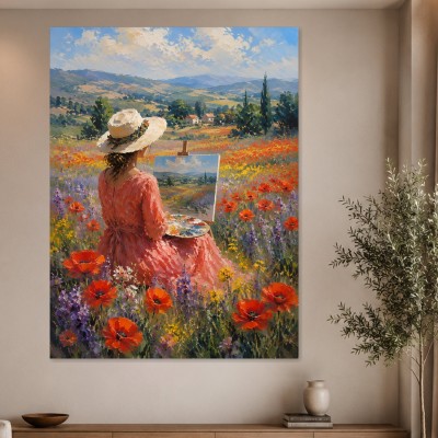 Malerin im Blumenfeld als Leinwandbild oder Poster