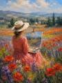 Malerin im Blumenfeld als Leinwandbild oder Poster