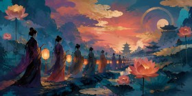 Mystische Tempelwelt als Kunstwerk und Wandbild