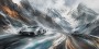Sportwagen im Gebirge, Leinwand oder Acrylbild mit dynamischer Weite
