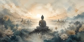 Meditative Buddha im Licht, Kunstwerk oder Wandbild
