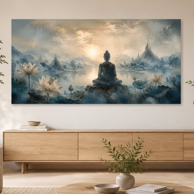 Meditative Buddha am See, Kunstwerk oder Modernes Wandbild