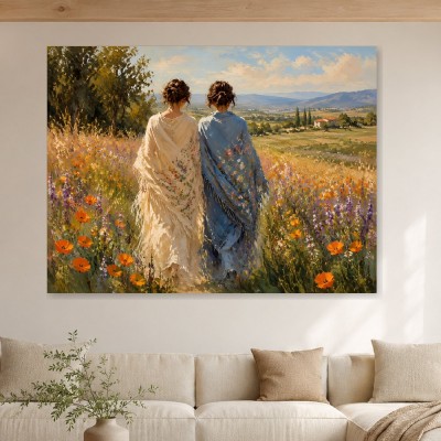 Zwei Frauen im Sommerfeld, Leinwandbild oder Kunstdruck