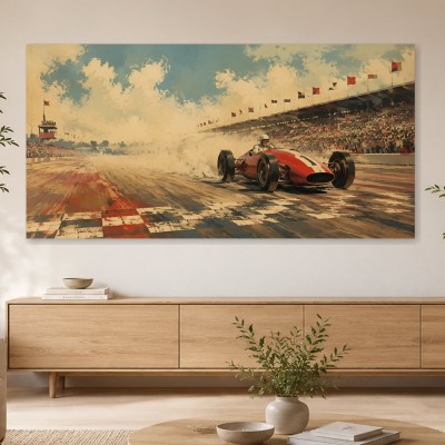 Rennwagen auf der Zielgeraden, Modernes Wandbild oder Fine Art Print