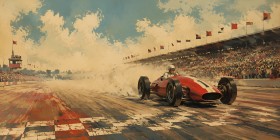 Rennwagen auf der Zielgeraden, Modernes Wandbild oder Fine Art Print