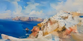 Santorin Küstenlandschaft als Leinwandbild oder Kunstdruck