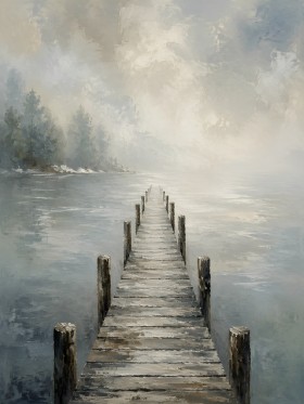 Nebliger Steg am See, Leinwand oder Fine Art Print