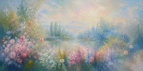 Blütenlandschaft am Wasser als Wandbild oder Fine Art Print