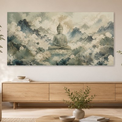 Meditativer Buddha zwischen Lotusblüten, Kunstdruck oder Gallery Print