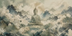 Meditativer Buddha zwischen Lotusblüten, Kunstdruck oder Gallery Print