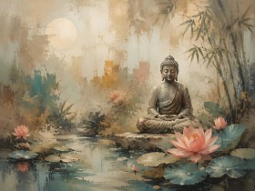 Meditative Buddha mit Lotus, Wandbild oder Gallery Print