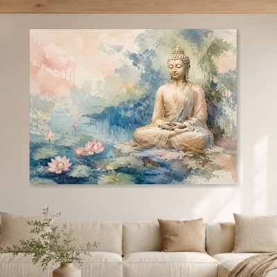 Meditativer Buddha mit Lotus, Modernes Wandbild oder Kunstdruck