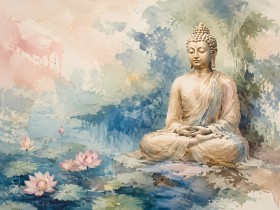 Meditativer Buddha mit Lotus, Modernes Wandbild oder Kunstdruck