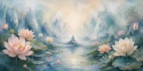 Lotusgarten in sanfter Harmonie als Wandbild oder Fine Art Print