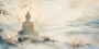 Meditative Buddha in Nebel und Lotus, Wandbild oder Acrylbild