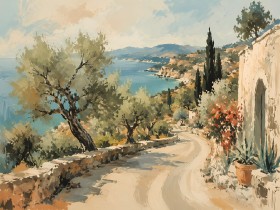 Mediterrane Küstenstraße als Wandbild oder Kunstdruck